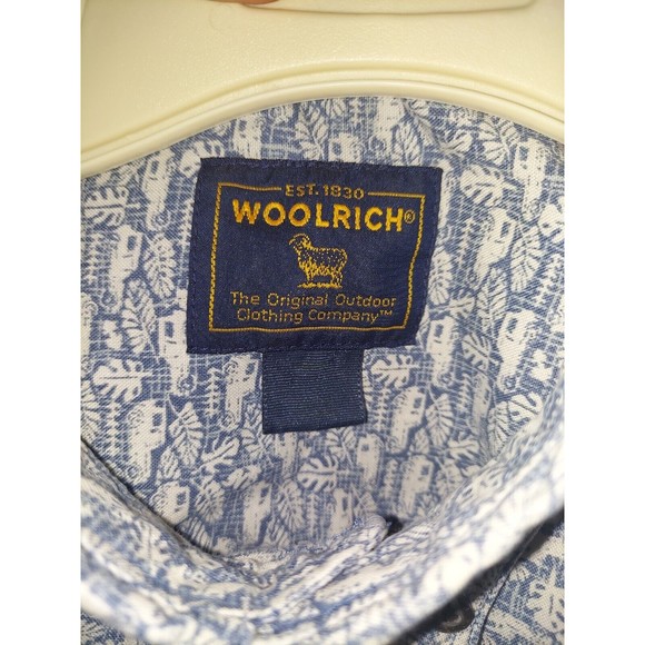 Woolrich Blue Hawaiian Palm Mini jeep  Pattern Button Down Shirt SS Mens Size L - Picture 4 of 4